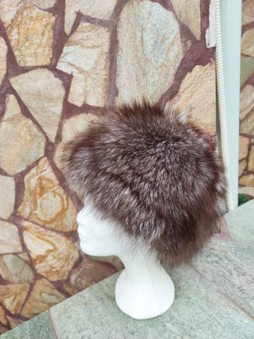 Elegant Real Fox Fur Hat Crystal Full Skin - Handcrafted Elegance for Winter Chic - Ethically and Organically Farmed Fox Fur